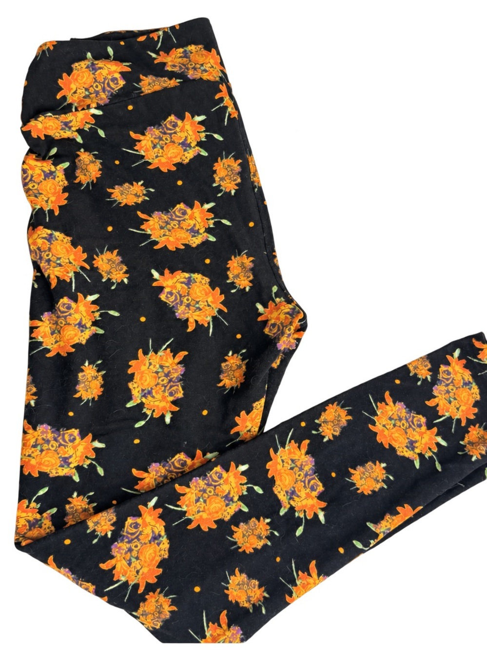 LuLaRoe OS Black Orange Floral Leggings